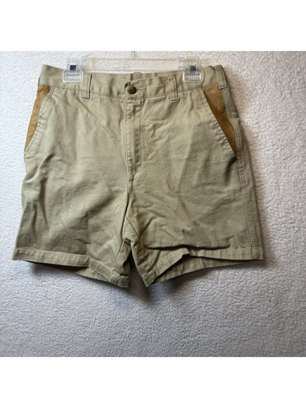 Orvis Shorts Men’s 32 Khaki Vintage 90s‎ Safari Outdoor Chino Leather Trim